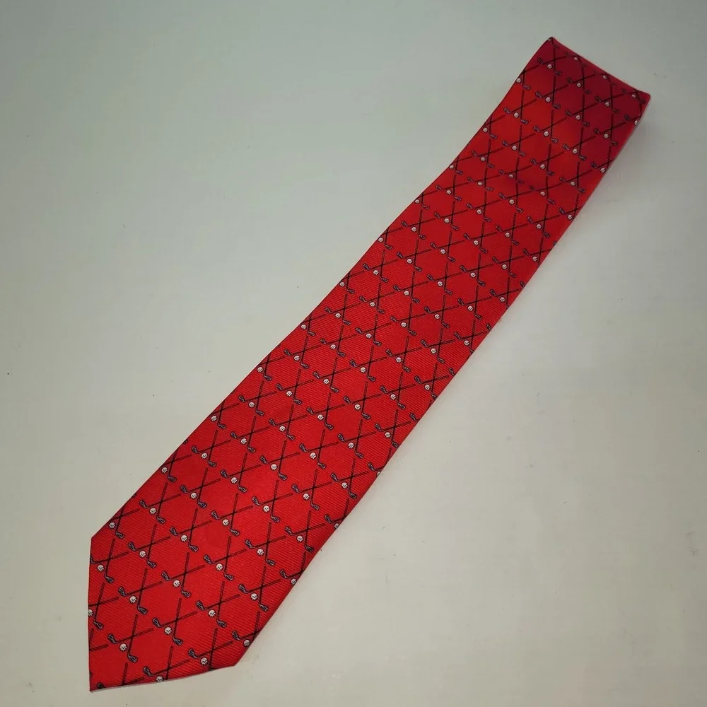 Cape Cod Neckwear Mens Red Silk Golf Clubs Balls Novelty‎ Print Classic Tie 59in